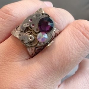 Steampunk amethyst crystal ring